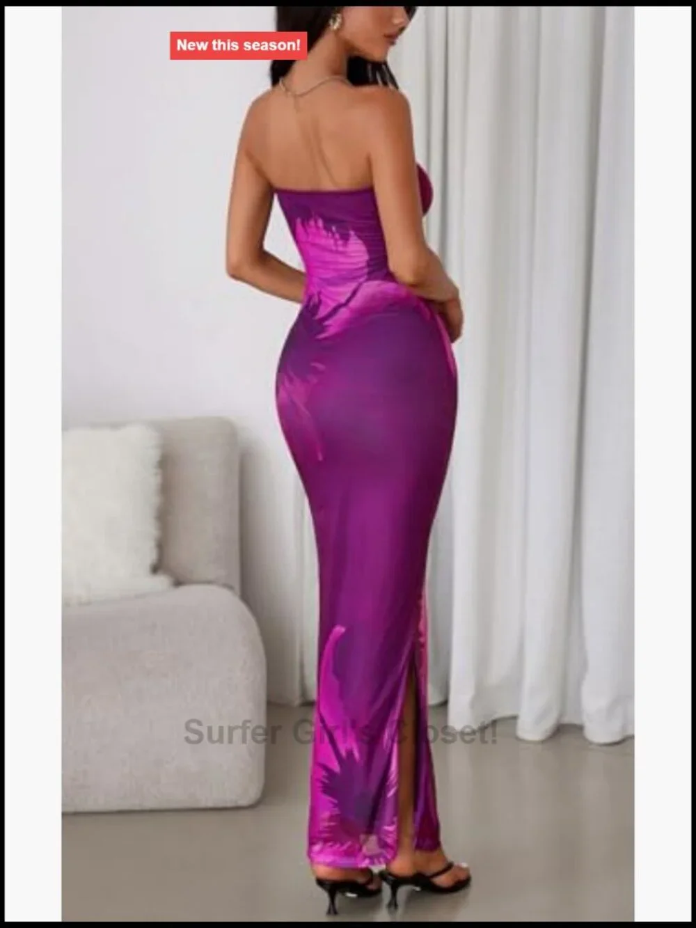 Strapless Bodycon Maxi Dress Floral Mesh Tube Top Party Cocktail Slit Side